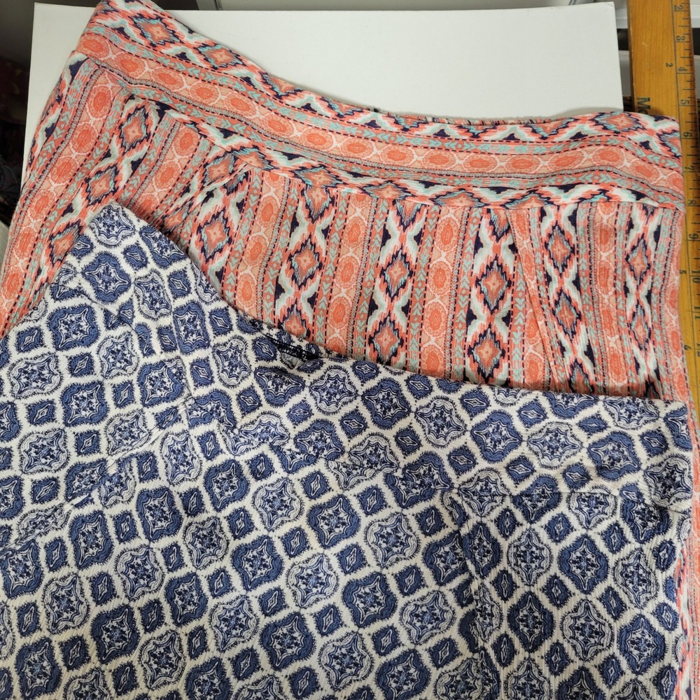 Lot 2 Faded Glory Boho Tribal Split Front Maxi Skirt L 100% Rayon Festival‎ Y2K